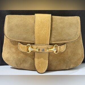 Gucci Vintage Camel Suede Horsebit Clutch | Classic 70s 80s Italy